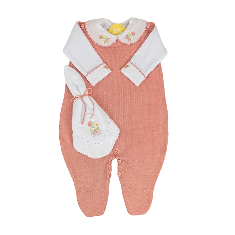 CONJUNTO MACACÃO ROSA ABRICOT C/ BRANCO